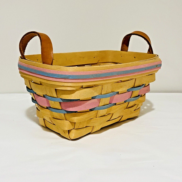 1992 Henn Basket Welcome to the World Pink Blue Bands Woven Signed Handles FLAW - Picture 4 of 11